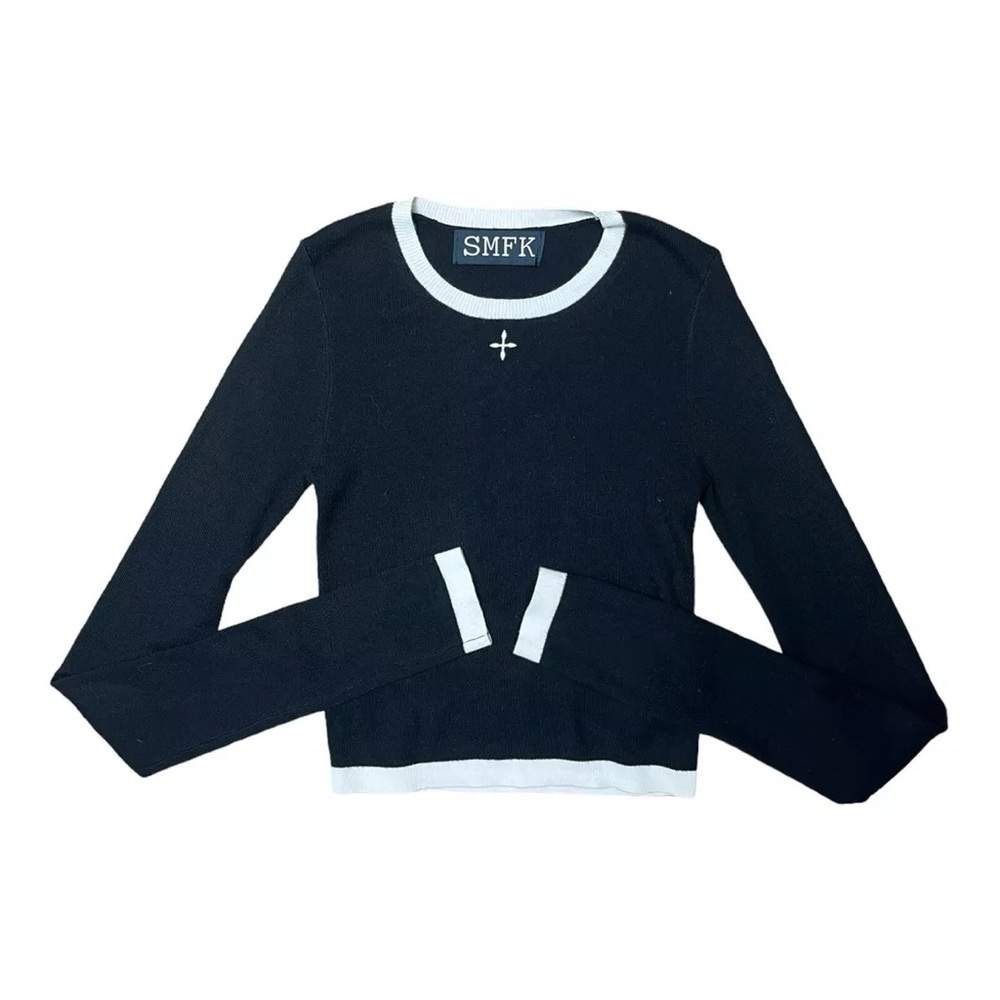 SMFK Womens Long Sleeve sweater Top Cropped Black Size S Slim Fit